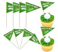 Xsstarmi Lot de 40 cure-dents avec trou en un pour cupcakes, mini drapeaux de golf, pour fête prénatale, 1er anniversaire, fête de golf, décorations de gâteaux