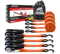 XSTRAP STANDARD Ratchet Tie Down Straps 4 PK 10 Ft- 300 Lbs Load Cap- 900 Lbs Break Strength-Cargo Straps for UTV, ATV, Pickup,Truck, Moving Appliances, Lawn Equipment, Orange