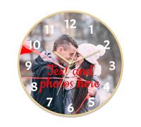 XSTZR Horloge Murale personnalisée avec Photo, horloges Modernes à Piles 8 Pouces, Ronde, silencieuse, analogique, Classique, pour Bureau, Maison, Salle de Bain, Cuisine, Chambre, école (Or)