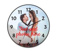 XSTZR Horloge Murale personnalisée avec Photo, horloges Modernes à Piles 8 Pouces, Ronde, silencieuse, analogique, Classique, pour Bureau, Maison, Salle de Bain, Cuisine, Chambre, école (Noir)