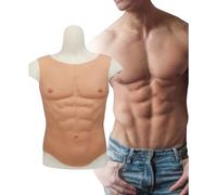 XSWL Poitrine Musculaire réaliste en Silicone, Faux Gilet Musculaire de Poitrine, Muscle Artificiel du Ventre, Combinaison Musculaire du Corps pour Cosplay, modelage Masculin Plus Fort,Blanc,L