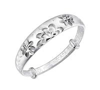 XSXSX Silver bangles for women,silver bangle,Women 925 Sterling Silver Bracelet Hand Carve Lotus Flower Adjustable Cuff Bangle Ladies Silver Jewellery BirthdayFor Sisters Friend Couples