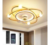 XSXUDODP Ventilateur de Plafond avec lumière Et Télécommande, Luminaire Plafonnier Ventilateur Silencieux, Dimmable LED Lustre Ventilateur pour Salon Chambre à Coucher, Or