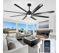 XSXUDODP Ventilateurs de plafond 185 cm avec lumière, Ventilateur de plafond blanc d'extérieur avec éclairage et télécommande, 8 pales aluminium, 6 vitesses, Moteur CC réversible, Noir