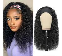 XSY - Perruque de cheveux humains ondulés avec bandeau, sans colle, sans dentelle frontale, demi-perruque pour femme noire, dentelle 150 %, couleur naturelle, 40,6 cm