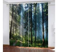 xszhqxxla Rideau Occultant Enfant Forêt Verte Ensoleillée 280X180Cm Rideau Occultant 3D Rideau De Fenêtre Isolant Thermique Et Phonique en Polyester pour Chambre d'enfant Cuisine Salon Décoration,Lot