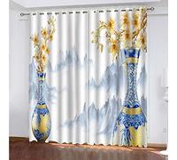 xszhqxxla Rideau Occultant Enfant Vase Bleu Vintage 150X166Cm Rideaux Étoiles Occultants Pour Enfants Filles Chambre Salon Rideaux De Fenêtre Étoile Thermiques Isolants Décoration De Fenêtre/Draperie