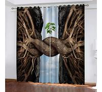 xszhqxxla Rideaux Occultants A Oeillets Impression De Racine Vintage 220X215Cm 3D Chambre d'enfant Cuisine Salon Décoration 3D Impression Rideau Occultant Polyester 2 Pièce Rideaux Chambre De Garçon,