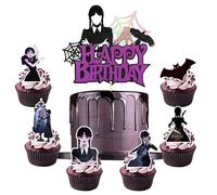 Xtaguvdm Lot de 25 décorations pour gâteau du mercredi - Décoration de gâteau d'anniversaire - Noir