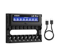 XTAR L8 Pro Chargeur de batterie intelligent à 8 emplacements pour piles AA AAA1,5 V Li-ion et 1,2 V Ni-MH, avec mode de rafraîchissement pour raviver les vieilles piles, chargeur rapide multi-type C