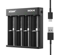 XTAR MX4 Chargeur de batterie universel pour AA/AAA - Chargeur intelligent pour batteries rechargeables 1,5 V Li-ion, 3,7 V Li-ion, 3,2 V LiFePO4 et 1,2 V Ni-MH avec détection automatique, USB-C