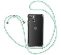 XTCASE Collier pour iPhone 13 Coque, Etui de Téléphone avec Cordon - Tour de Cou Lanière en Corde - Transparente Silicone Housse avec Cordage Lanyard Case, Vert