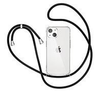 XTCASE Collier pour iPhone 13 Coque, Etui de Téléphone avec Cordon - Tour de Cou Lanière en Corde - Transparente Silicone Housse avec Cordage Lanyard Case, Noir