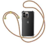 XTCASE Collier pour iPhone 13 Pro Coque, Etui de Téléphone avec Cordon - Tour de Cou Lanière en Corde - Transparente Silicone Housse avec Cordage Lanyard Case, Arc en Ciel