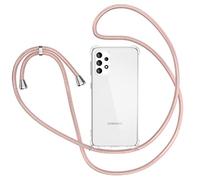 XTCASE Collier pour Samsung Galaxy A52 4G/5G / A52s Coque, Etui de Téléphone avec Cordon - Tour de Cou Lanière en Corde - Transparente Silicone Housse avec Cordage Lanyard Case, Or Rose