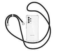 XTCASE Collier pour Samsung Galaxy A53 Coque, Etui de Téléphone avec Cordon - Tour de Cou Lanière en Corde - Transparente Silicone Housse avec Cordage Lanyard Case, Noir