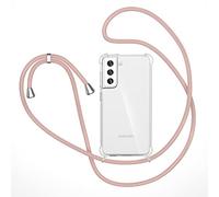 XTCASE Collier pour Samsung Galaxy S22 5G Coque, Etui avec Cordon - Tour de Cou Lanière en Corde - Transparente Silicone Housse avec Cordage Lanyard Case, Or Rose