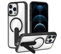 XTCASE Coque pour iPhone 12/12 Pro Magnétique Compatible avec MagSafe Support Invisible, Transparente Durable Dur PC Arrière avec Béquille Métallique - Noir