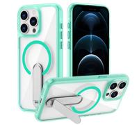 XTCASE Coque pour iPhone 12/12 Pro Magnétique Compatible avec MagSafe Support Invisible, Transparente Durable Dur PC Arrière avec Béquille Métallique - Vert