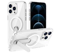 XTCASE Coque pour iPhone 12/12 Pro Magnétique Compatible avec MagSafe Support Invisible, Transparente Durable Dur PC Arrière avec Béquille Métallique - Clear