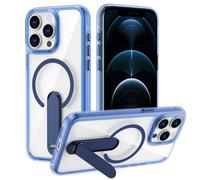 XTCASE Coque pour iPhone 12/12 Pro Magnétique Compatible avec MagSafe Support Invisible, Transparente Durable Dur PC Arrière avec Béquille Métallique - Bleu