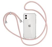 XTCASE Coque pour iPhone 12 / iPhone 12 Pro Collier, Etui avec Cordon - Tour de Cou Lanière en Corde - Transparente Silicone Housse avec Cordage Lanyard Case, Bandouliere Or Rose