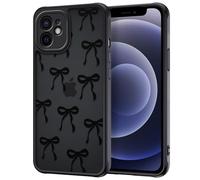 XTCASE Coque pour iPhone 12 Mini, Aesthetic Papillon Nœud Motif Étui Translucide Mat Silicone TPU + PC Arrière Antichoc Anti-Jaune Housse Protection de la Caméra Bumper Case pour Filles Femme, Noir