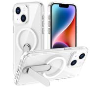 XTCASE Coque pour iPhone 13/14 Magnétique Compatible avec MagSafe Support Invisible, Transparente Durable Dur PC Arrière avec Béquille Métallique - Clear
