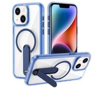 XTCASE Coque pour iPhone 13/14 Magnétique Compatible avec MagSafe Support Invisible, Transparente Durable Dur PC Arrière avec Béquille Métallique - Bleu