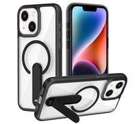 XTCASE Coque pour iPhone 13/14 Magnétique Compatible avec MagSafe Support Invisible, Transparente Durable Dur PC Arrière avec Béquille Métallique - Noir
