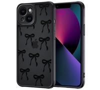 XTCASE Coque pour iPhone 13 Mini, Aesthetic Papillon Nœud Motif Étui Translucide Mat Silicone TPU + PC Arrière Antichoc Anti-Jaune Housse Protection de la Caméra Bumper Case pour Filles Femme, Noir