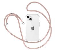 XTCASE Coque pour iPhone 14 avec Cordon, Etui avec Collier - Tour de Cou Lanière en Corde - Transparente Silicone Housse avec Cordage Lanyard Case, Bandouliere Or Rose