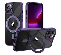 XTCASE Coque pour iPhone 15 Pro Compatible avec MagSafe Magnétique Support Invisible Protection Caméra Transparente Plastique Dur Housse Arrière Anti-Rayures - Violet