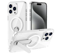 XTCASE Coque pour iPhone 15 Pro Magnétique Compatible avec MagSafe Support Invisible, Transparente Durable Dur PC Arrière avec Béquille Métallique - Clear