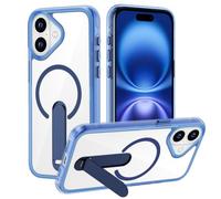 XTCASE Coque pour iPhone 16 Magnétique Compatible avec MagSafe Support Invisible, Transparente Durable Dur PC Arrière avec Béquille Métallique - Bleu