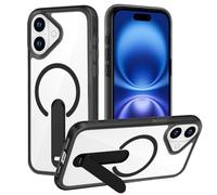 XTCASE Coque pour iPhone 16 Magnétique Compatible avec MagSafe Support Invisible, Transparente Durable Dur PC Arrière avec Béquille Métallique - Noir