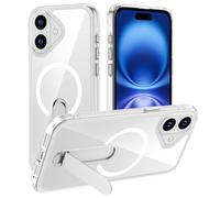 XTCASE Coque pour iPhone 16 Magnétique Compatible avec MagSafe Support Invisible, Transparente Durable Dur PC Arrière avec Béquille Métallique - Clear