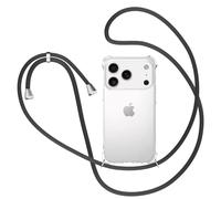 XTCASE Coque pour iPhone 17 Pro avec Cordon, Etui avec Collier - Tour de Cou Lanière en Corde - Transparente Silicone Housse avec Cordage Lanyard Case, Noir