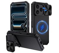 XTCASE Coque pour iPhone 17 Pro Magnétique Compatible avec MagSafe, Protection Caméra Étui avec Coulisse Cache Objectif [Support Invisible] Militaire Dur Plastique Case - Noir