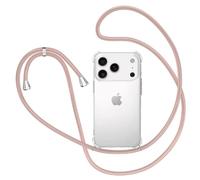 XTCASE Coque pour iPhone 17 Pro Max avec Cordon, Etui avec Collier - Tour de Cou Lanière en Corde - Transparente Silicone Housse avec Cordage Lanyard Case, Or Rose