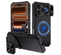 XTCASE Coque pour iPhone 17 Pro Max Magnétique Compatible avec MagSafe, Protection Caméra Étui avec Coulisse Cache Objectif [Support Invisible] Militaire Dur Plastique Case - Noir