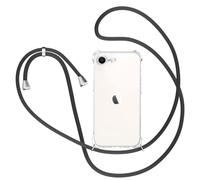 XTCASE Coque pour iPhone 17e / iPhone 16e avec Cordon, Etui avec Collier - Tour de Cou Lanière en Corde - Transparente Silicone Housse avec Cordage Lanyard Case, Noir