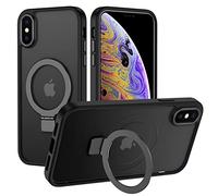 XTCASE Coque pour iPhone X/XS Compatible avec MagSafe Magnétique Support Invisible Protection Caméra Mat Translucide PC Dur Housse Arrière Anti-Rayures - Noir