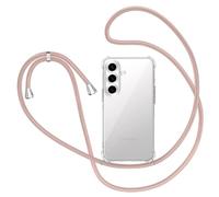 XTCASE Coque pour Samsung Galaxy S25 FE 5G avec Cordon, Etui avec Collier - Tour de Cou Lanière en Corde - Transparente Silicone Housse avec Cordage Lanyard Case, Or Rose