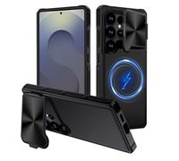 XTCASE Coque pour Samsung Galaxy S25 Ultra 5G Magnétique Compatible avec MagSafe, Protection Caméra Étui avec Coulisse Cache Objectif [Support Invisible] Militaire Dur Plastique Case - Noir