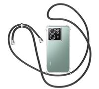 XTCASE Coque pour Xiaomi 13T / 13T Pro avec Cordon, Etui avec Collier - Tour de Cou Lanière en Corde - Transparente Silicone Housse avec Cordage Lanyard Case, Noir