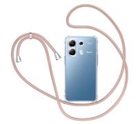 XTCASE Coque pour Xiaomi Redmi Note 13 4G avec Cordon, Etui avec Collier - Tour de Cou Lanière en Corde - Transparente Silicone Housse avec Cordage Lanyard Case, Or Rose