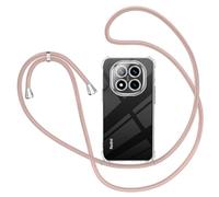 XTCASE Coque pour Xiaomi Redmi Note 14 Pro 5G/Poco X7 5G avec Cordon, Etui avec Collier - Tour de Cou Lanière en Corde - Transparente Silicone Housse avec Cordage Lanyard Case, Or Rose