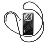 XTCASE Coque pour Xiaomi Redmi Note 14 Pro+ Plus 5G avec Cordon, Etui avec Collier - Tour de Cou Lanière en Corde - Transparente Silicone Housse avec Cordage Lanyard Case, Noir