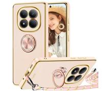 XTCASE Coque pour Xiaomi Redmi Note 15 Pro 4G avec Cordon et 360 Degrés Anneau Support, Étui Housse Antichoc Souple Silicone TPU Bumper Portable Protection Case avec Amovible Collier, Rose